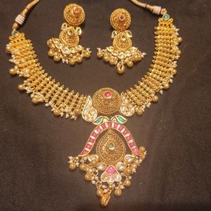 Brass gold & kundan necklace set
